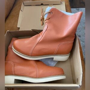 Brown Faux Leather Ankle Boots